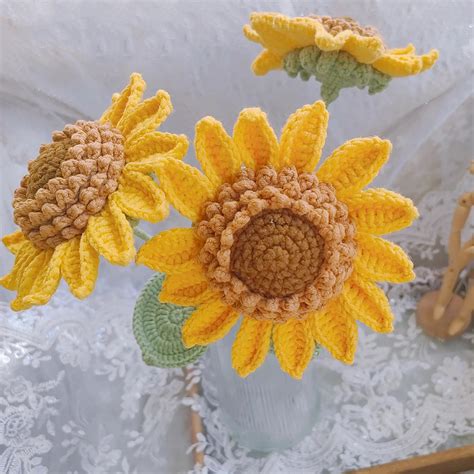 In Flower Bouquet Pattern Bundle Crochet Wine Glass Rose Sunflower