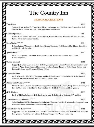 The Country Inn Of Berkeley Springs Menus In Berkeley Springs West Virginia United States