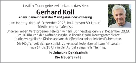 Traueranzeigen Von Gerhard Koll Wirtrauern At