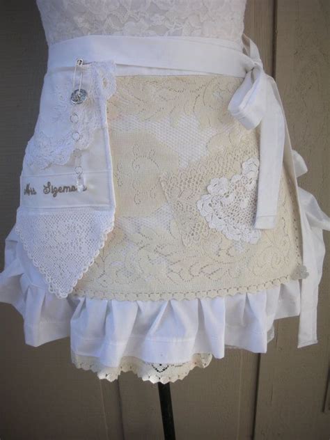 Wedding Shower Aprons Monogrammed Lace Aprons Shabby Chic Aprons