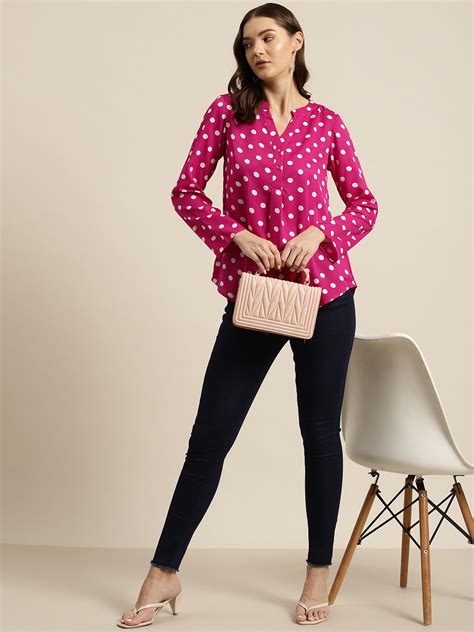 Hot Pink And White Polka Dot Shirt Qurvii