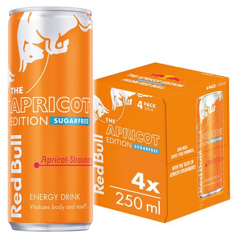 Red Bull Energy Drink Sugar Free Apricot Edition 250ml X 4 Sports