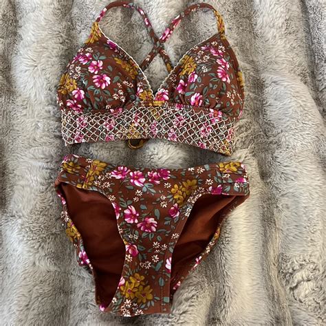 Brown Floral Bikini Top Xs Bottoms Xs But Are Depop