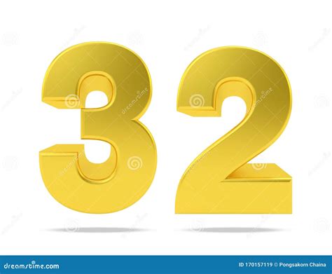 Gold Metal Number 32 Thirty Two Isolated On White Background 3d