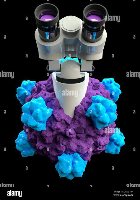 Conceptual Illustration Of The Upper Part Of An Optical Microscope Penetrating A Bacteriophage