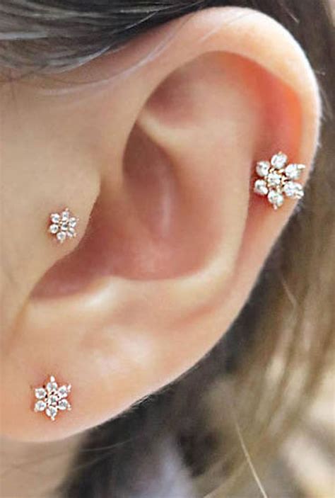 Cute Crystal Flower Cartilage Tragus Multiple Ear Piercings