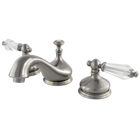 Kingston Brass Classic Crystal Lever 8 In Widespread 2 Handle Bathroom Faucet In Satin Ni