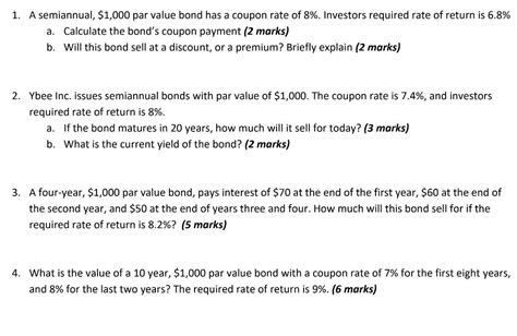 Solved 1 A Semiannual 1000 Par Value Bond Has A Coupon