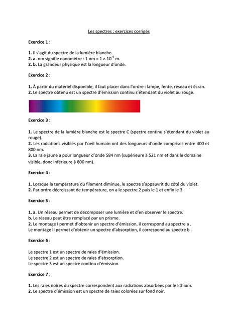 Les Spectres Exercices Corrig S Exercice Il S