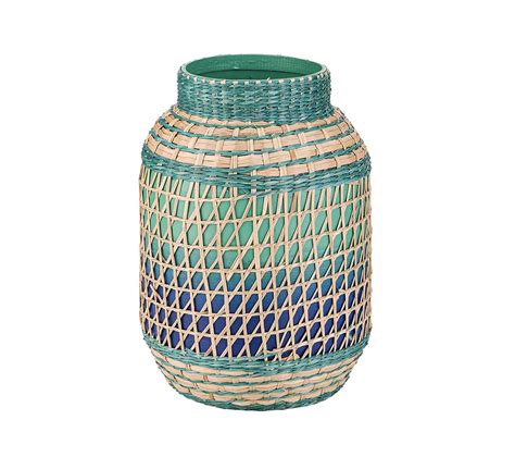 Vase En Jonc De Mer Et Bambou D X H Cm Bleu Et Naturel