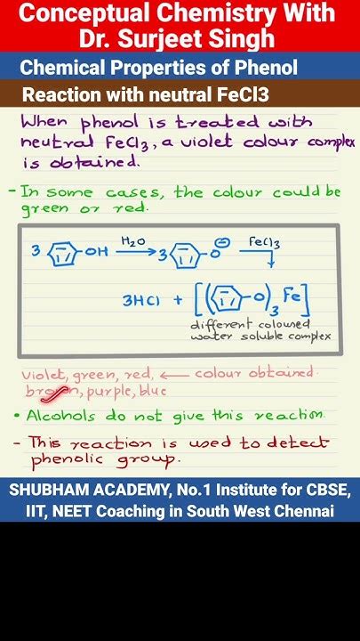 Phenols 20 Chemical Properties 10 Reaction With Fecl3 Organic Chemistry 12th Cbse Neet