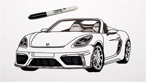 How To Draw A Car Porsche 718 Spyder Step By Step YouTube