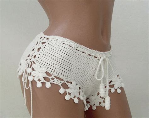 White Crochet Beach Shorts Sexy Bikini Shorts Summer Lace Etsy