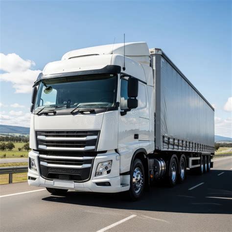 Modern White Semi Trailer Truck Traveling On Highway Stock Illustration