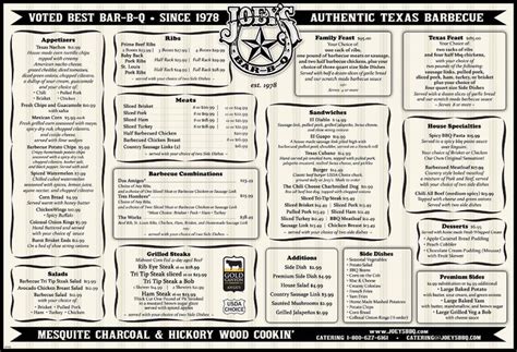 Joeys Bar B Q Barbecue Appetizers Bar B Q Bbq Menu