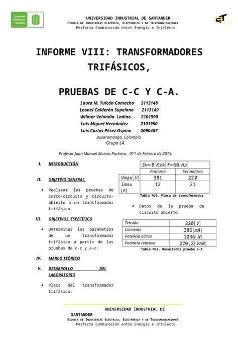 Docx Informe Transformadores Trifasicos Pruebas Cc Ca Dokumen Tips