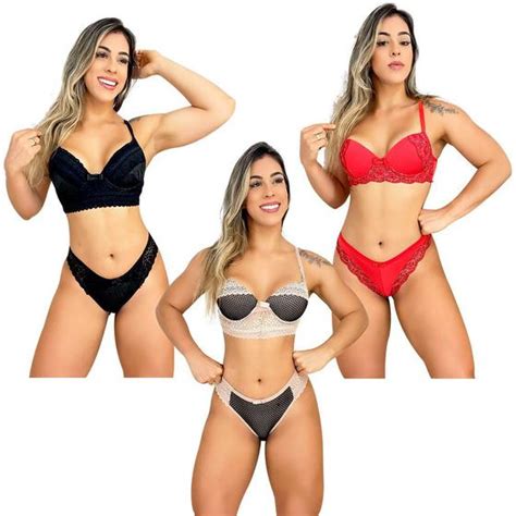 Kit Conjuntos Lingerie Calcinha E Suti Bojo Renda Sexy