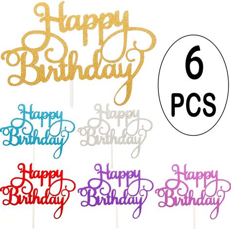 Buy Owill Pcs Happy Birthday Cake Topper Gold Glitter Birthday Cupcake