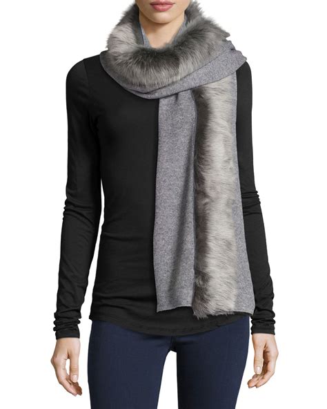 Ugg Luxe Wool-blend Scarf W/ Toscana Fur Trim in Gray | Lyst