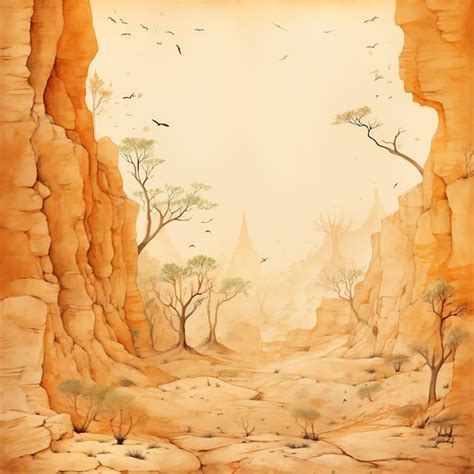 Uma Pintura De Um Deserto Uma Imagem De Uma Paisagem Des Rtica E Um