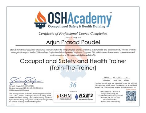 Occupational Safety and Health Trainer (Train the trainer)