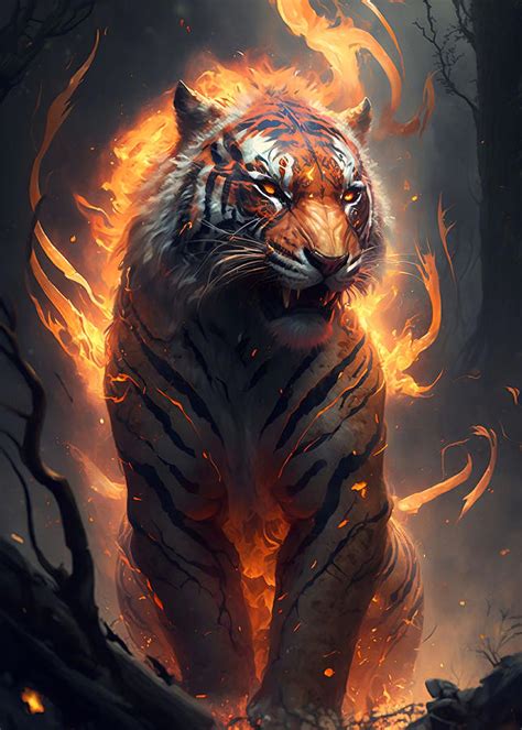 Fire tiger Poster Painting by Grant King - Fine Art America