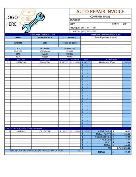 Browse Our Example of Auto Service Receipt Template | Invoice template ...