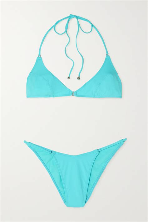 Leslie Amon Poppy Embellished Halterneck Bikini Blue Shopstyle Two