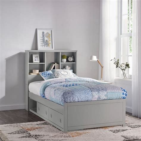 NE Kids Caspian Wood Bookcase Twin Bed with Storage Unit in Gray | Homesquare