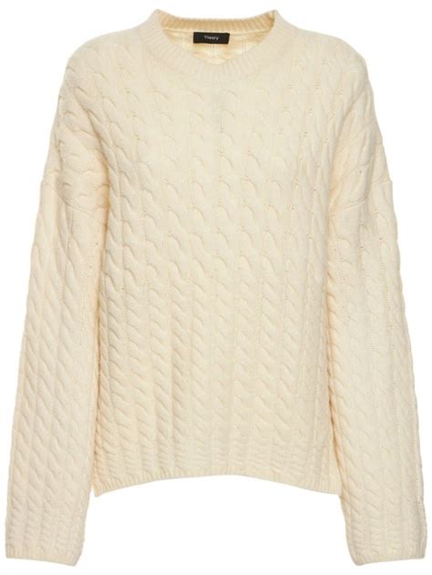 Karenia Wool Blend Cable Knit Sweater Theory Women Luisaviaroma