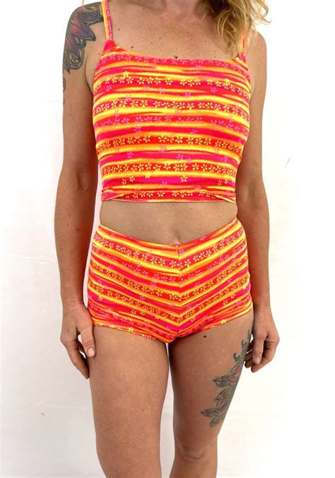 Vintage S S Neon Fun Floral Two Piece Swimsuit Gem