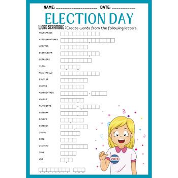 Election Day Word Scramble Puzzles Worksheets Activities By Store