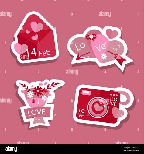 Flat Valentines Day Stickers Set Vector Illustration Stock Vector Image