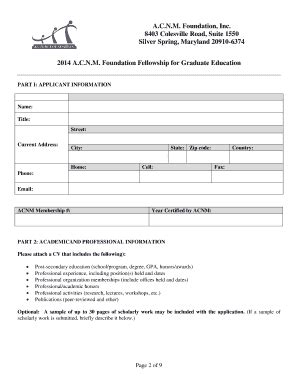 Fillable Online Midwife A C N M Foundation Fellowship For Graduate