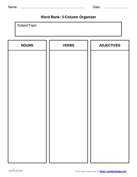 Word Bank Template For 3 Column Word Template