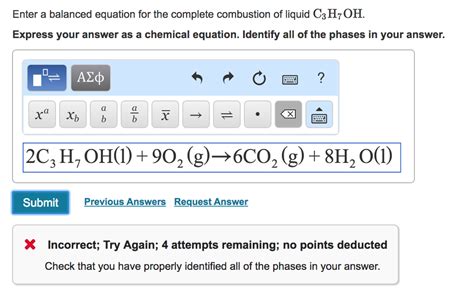 Solved Enter A Balanced Equation For The Complete Combustion