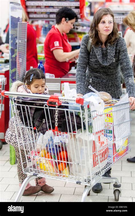 People shopping in the supermarket, Prague , Czech Republic Europe ...