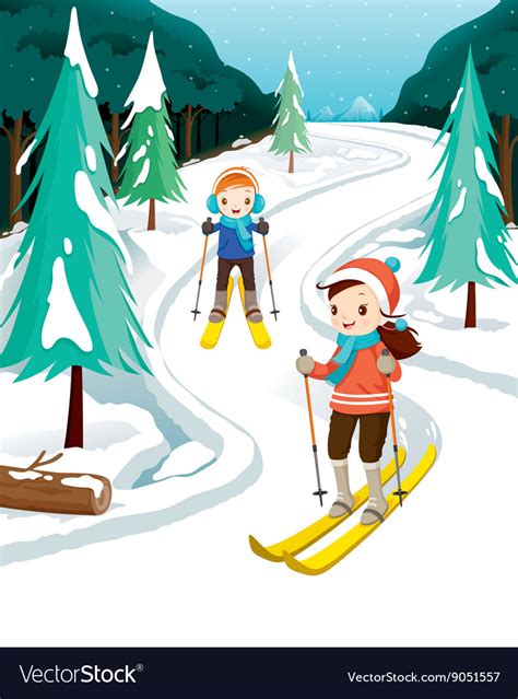 Boy And Girl Skiing Royalty Free Vector Image Vectorstock