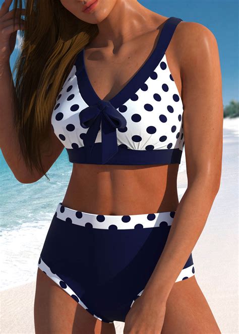 Bowknot High Waisted Polka Dot Navy Bikini Set Modlily Usd