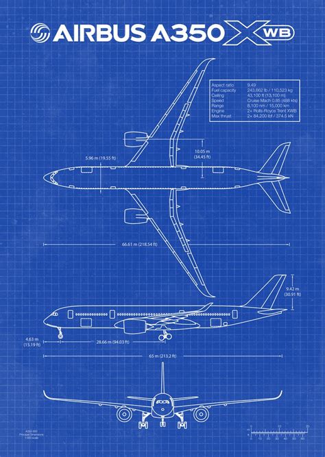 Airbus A350 XWB Poster Design Blueprint Wall Art Dimension - Etsy