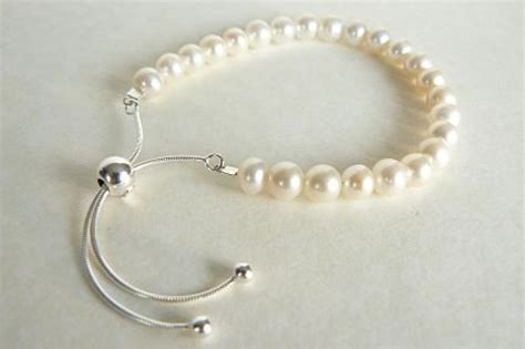 White Pearl Slider Adjustable Clasp Bracelet