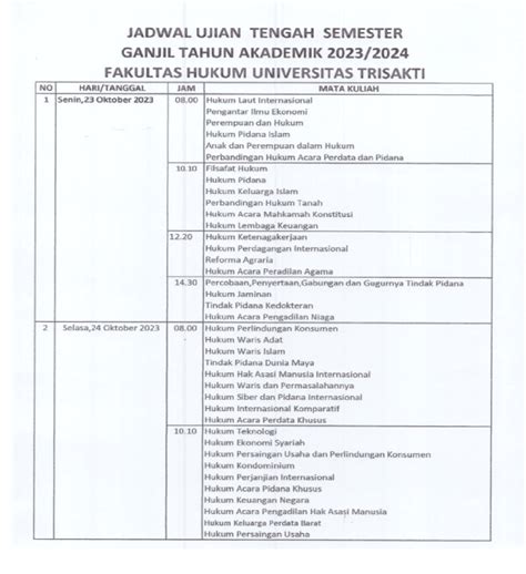 Jadwal Ujian Tengah Semester Gasalganjil Ta 20232024 Fakultas Hukum