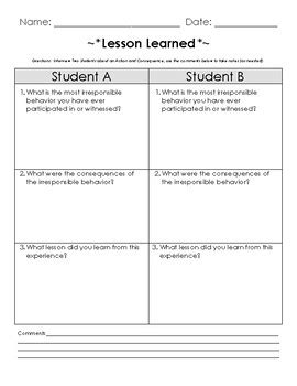 Lesson Learned Actions And Consequences By Ceegee S Tpt