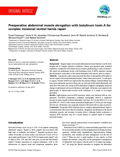 Pdf Preoperative Abdominal Muscle Elongation With Botulinum Toxin A