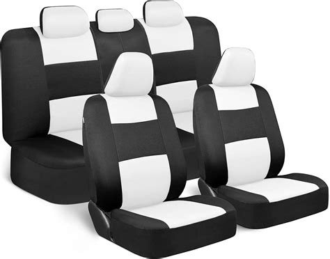 Bdk Polypro Car Seat Covers Full Set In White On Black Front And Rear Split Bench