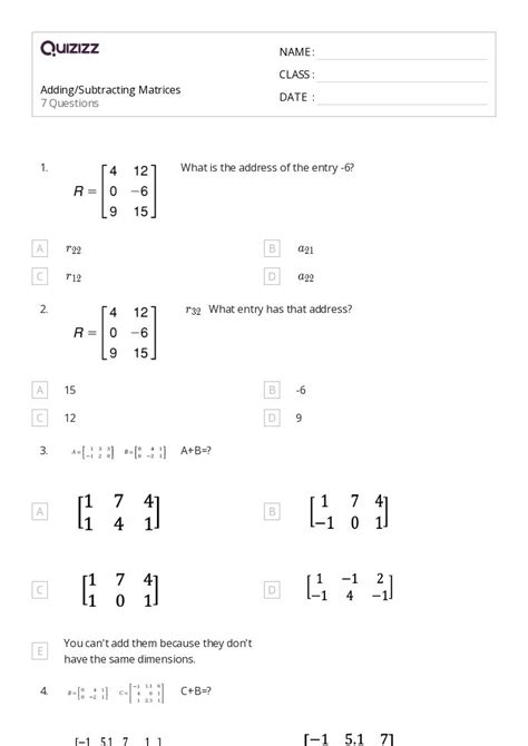 50 Matrices Worksheets On Quizizz Free Printable