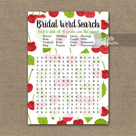 Bridal Shower Word Search Game Cherries Nifty Printables