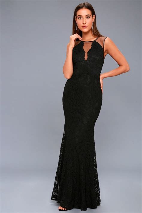 Sexy Black Lace Dress Lace Maxi Dress Plunge Maxi Dress Lulus