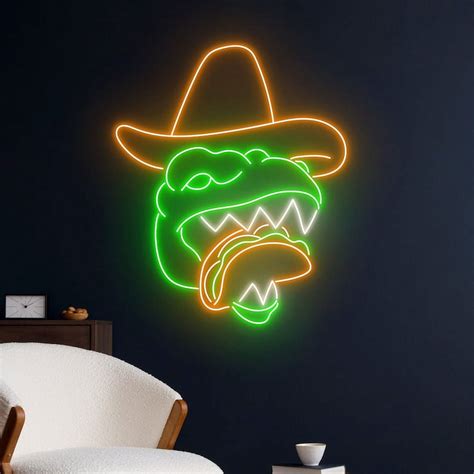 Handmadetneonsign Sombrero Hat Taco Dinosaur Neon Sign Dinosaur Mexico