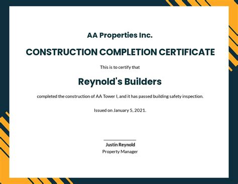 24 Free Construction Certificate Templates Customize And Download